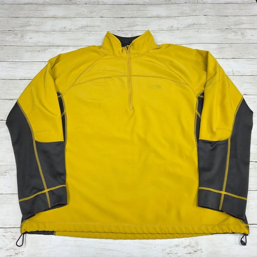 The North Face Pullover Men XL Yellow Quarter Zip Fleece Bicep Pocket Colorblock